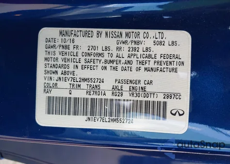 2017 Infiniti Q60 3.0T Premium z USA, uszkodzony, nr VIN JN1EV7EL2HM552724